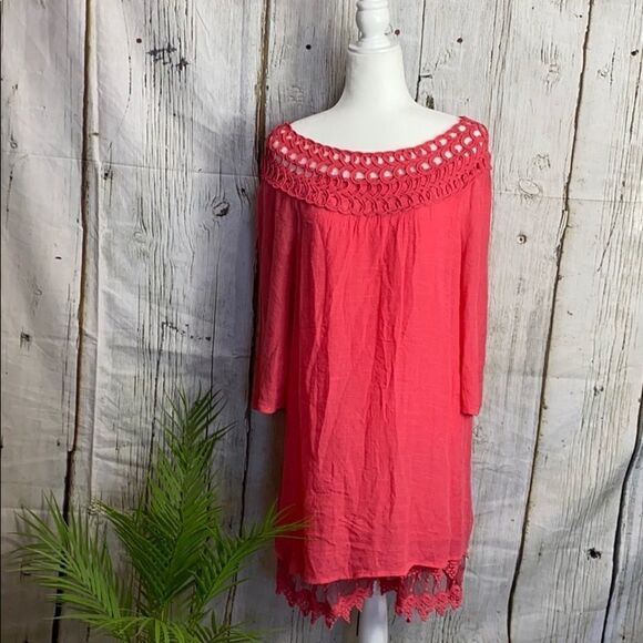 Monoreno Coral Woven Lace Trim Dress - Picture 1 of 9
